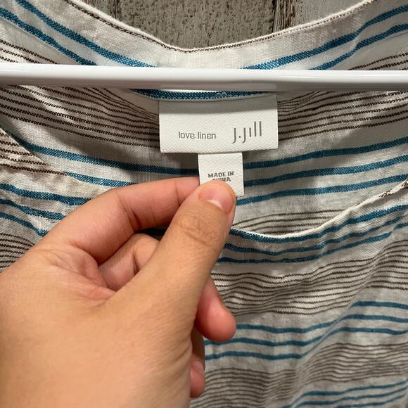 J Jill Love Linen Stripe A Line Knee Length Dress With Pockets Womens Size Large - Picture 2 of 7